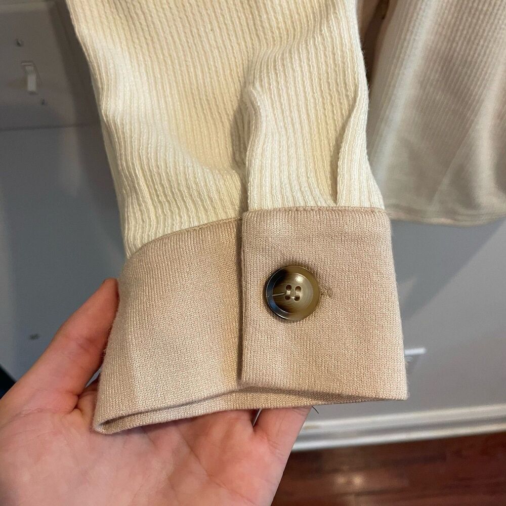 Hem & Thread Large Cream Ribbed Button Down Shacket Womens Long Sleeve Boho - Picture 11 of 15